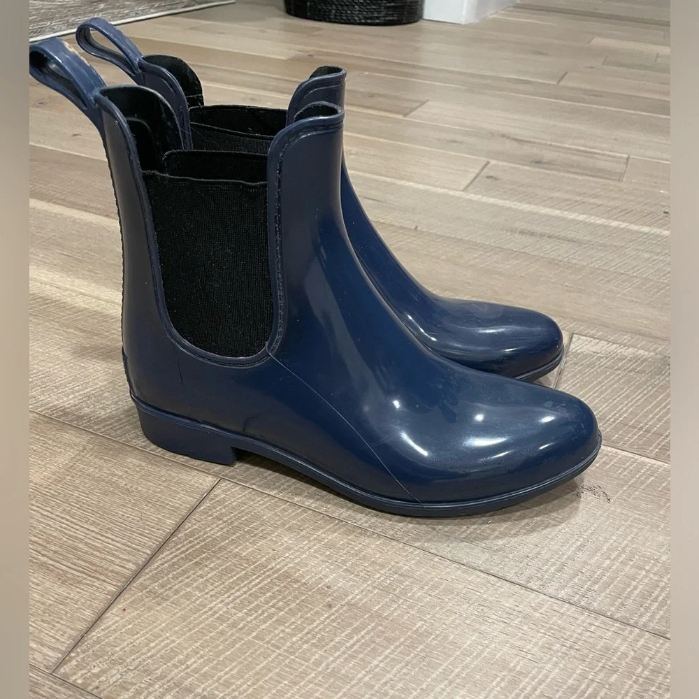 J Crew Chelsea Blue Rain Booties Boots Ankle Length Shaft Size 7 - Picture 4 of 5
